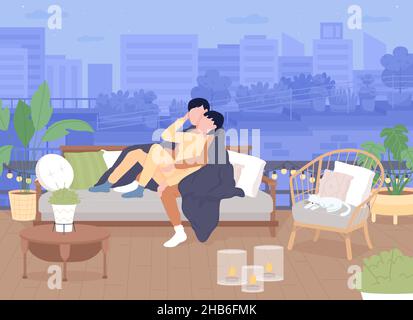 Romantic evening outdoors flat color vector illustration Stock Vector