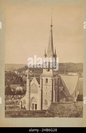 Church Notre-Dame de la Couture in Bernay, seen from a hill, Bernay (Eure) (title on object), Séraphin-Médéric Mieusement (mentioned on object), Bernay, c. 1875 - c. 1900, cardboard, albumen print, height 354 mm × width 248 mm Stock Photo