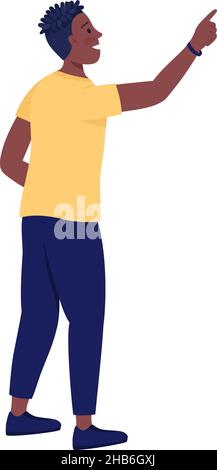 Smiling guy pointing with finger semi flat color vector character Stock Vector