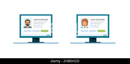 A profile account on a computer for a man and a woman. The user s personal account. Vector Illustration in flat style. Stock Vector