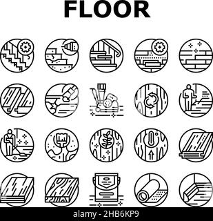 Hardwood Floor And Stair Renovate Icons Set Vector Stock Vector