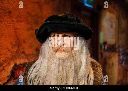 Leonardo da Vinci wax sculpture at Madame Tussauds Istanbul. Stock Photo