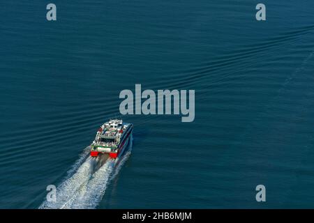 highspeed ferry MS Halunder Jet on the Lower Elbe, aerial view, Germany, Hamburgisches Wattenmeer National Park, Cuxhaven Stock Photo