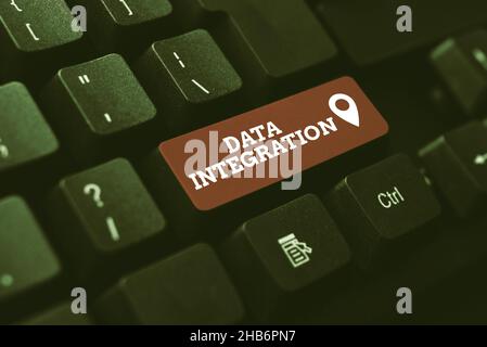 Sign displaying Data Integration. Business showcase combination of technical and business processes to combine Abstract Transcribing Online Data Stock Photo