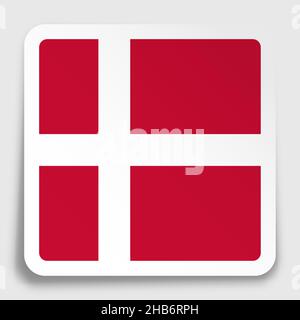 DENMARK flag icon on paper square sticker with shadow. Button for mobile application or web. Vector Stock Vector