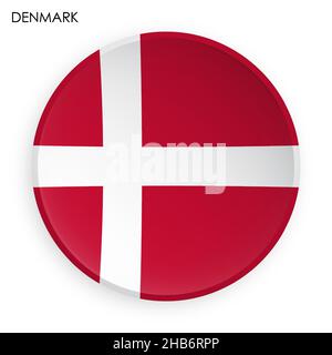 DENMARK flag icon in modern neomorphism style. Button for mobile application or web. Vector on white background Stock Vector