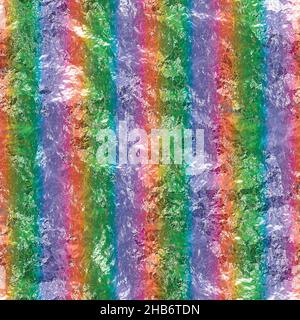 Scrunchy Crunchy Rough Foil Seamless Texture Pattern in light pastel Rainbow Stripes Stock Photo
