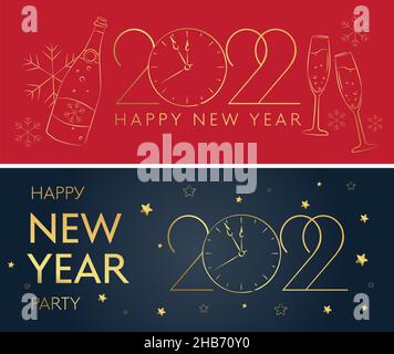 Happy new year 2022 Elegant golden text with light. Minimalistic text template, banner new year and christmas, vector illustration Stock Vector