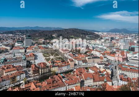 Ljubljana, Slovenia -04 07 2018: panoramic view over Ljubljana from the castle Stock Photo