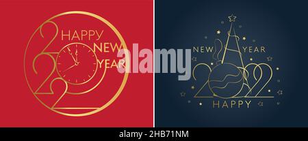 set Happy new year 2022 golden numbers typography greeting card, social media templates Stock Vector