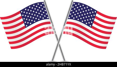 American flags isolated on white background. Vector illustration. Stock Vector