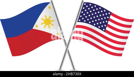 Philippine and America flags. Vector illustration. Stock Vector
