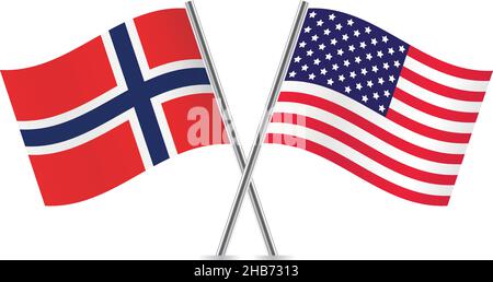 America and Norway flags. Vector illustration. Stock Vector