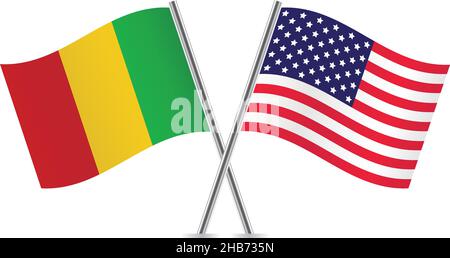 America and Mali flags. Vector illustration. Stock Vector