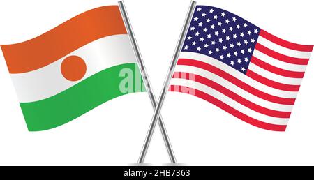 Niger and America flags. Vector illustration. Stock Vector