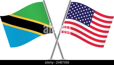 America and Tanzania flags. Vector illustration. Stock Vector