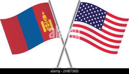 Mongolia and America flags. Vector illustration. Stock Vector