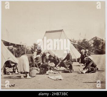 Zouaves of the French Imperial Guard during maneuvers at the Camp de Châlons, Zouaves de la Garde Impériale (title on object), Souvenirs du Camp de Chalons, au Colonel Castelnau (1857) (series title), Photo from album., Gustave Le Gray (mentioned on object), France, 1857, cardboard, albumen print, height 327 mm × width 384 mm Stock Photo