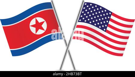 North Korea and America flags. Vector illustration. Stock Vector