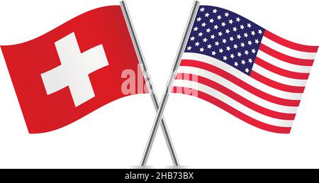 America and Switzerland flags. Vector illustration. Stock Vector