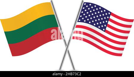 America and Lithuania flags. Vector illustration. Stock Vector