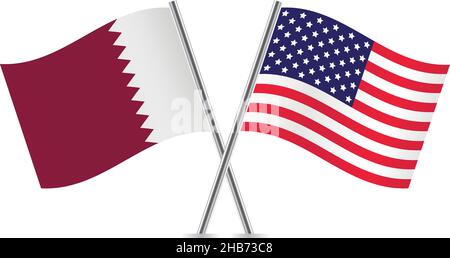America and Qatar flags. Vector illustration. Stock Vector