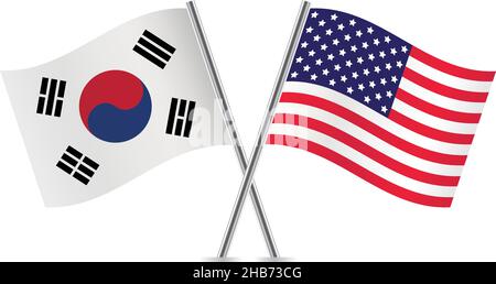 America and South Korea flags. Vector illustration. Stock Vector