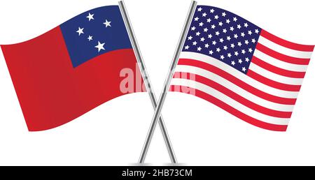 America and Samoa flags. Vector illustration. Stock Vector