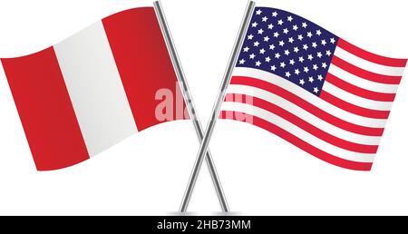 America and Peru flags. Vector illustration. Stock Vector