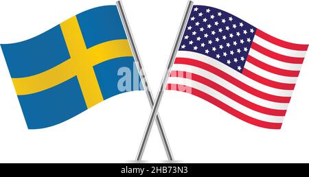 America and Sweden flags. Vector illustration. Stock Vector