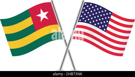 America and Togo flags. Vector illustration. Stock Vector