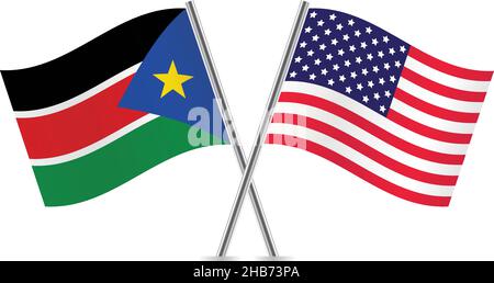 America and South Sudan flags. Vector illustration. Stock Vector