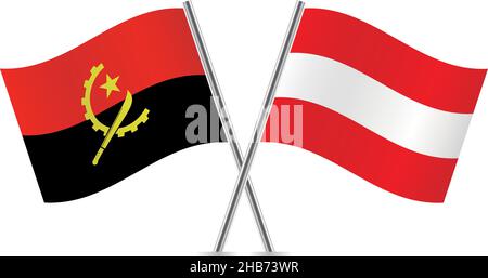 Angola and Austria flags. Vector illustration. Stock Vector