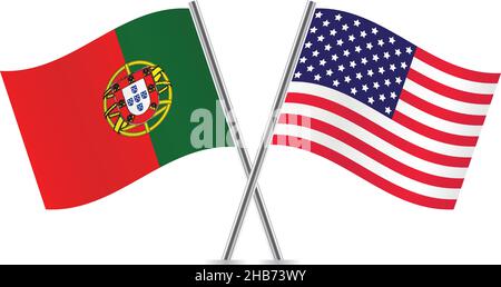 Portugal and America flags.Vector illustration. Stock Vector