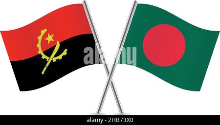 Angola and Azerbaijan flags. Vector illustration. Stock Vector