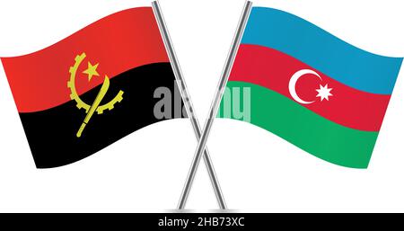 Angola and Azerbaijan flags. Vector illustration. Stock Vector