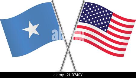 American and Somali flags. Vector illustration. Stock Vector
