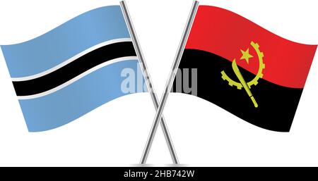 Botswana and Angola flags.Vector illustration. Stock Vector