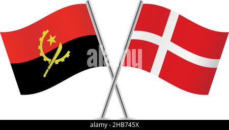 Angola and Denmark flags. Vector illustration. Stock Vector