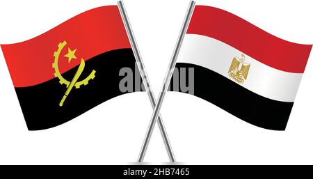 Angola and Egypt flags. Vector illustration. Stock Vector