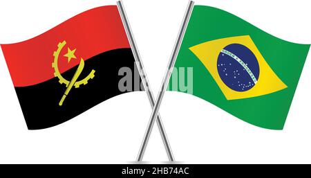 Angola and Brazil flags. Vector illustration. Stock Vector