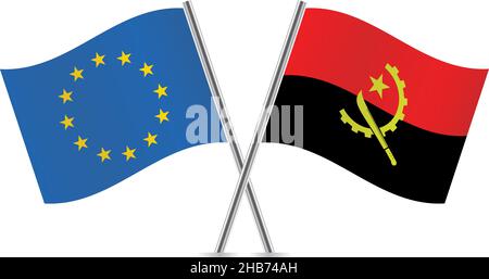 European Union and Angola flags. Vector illustration. Stock Vector