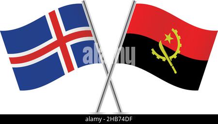 Iceland and Angola flags. Vector illustration. Stock Vector