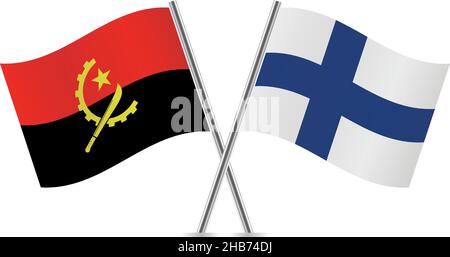 Angola and Finland flags. Vector illustration. Stock Vector