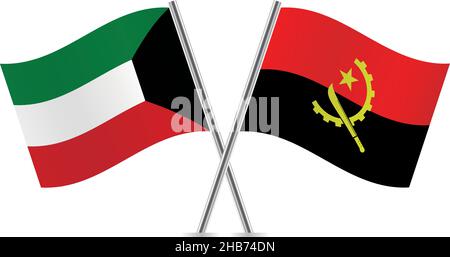 Kuwait and Angola flags. Vector illustration. Stock Vector