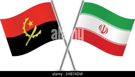 Angola and Iran flags. Vector illustration. Stock Vector