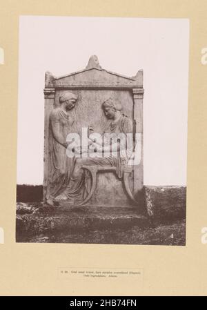 Gravestone depicting a woman handing over her jewelry, G 26. Tomb of a woman, handing over her jewelry (Hegeso). Ancient Cemetery, Athens. (title on object), Greece (series title), The deceased Hegeso, daughter of Proxenos is handing over her jewelry to her servant. The photograph is part of the photo series of Greece collected by Richard Polak., anonymous, Athene, Netherlands, c. 1895 - c. 1915, photographic support, paper, collotype, height 291 mm × width 228 mmheight 558 mm × width 468 mm Stock Photo