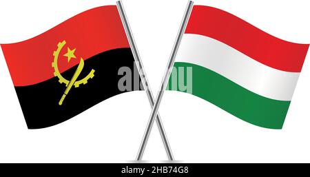 Angola and Hungary flags. Vector illustration. Stock Vector