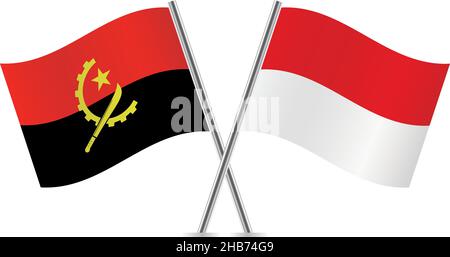 Angola and Indonesia flags. Vector illustration. Stock Vector