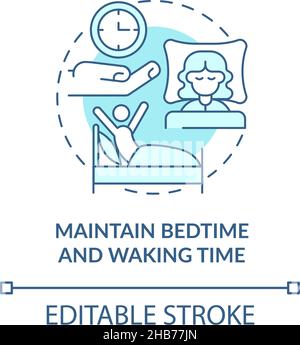 Maintain bedtime and waking time turquoise concept icon Stock Vector